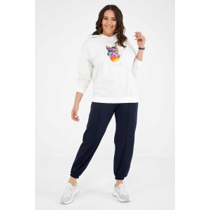 Woman Navy Blue and White Plus Size Tracksuit With Pockets